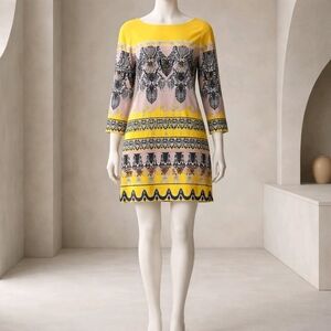 J. Crew Yellow and Pink Patterned Mini Shift Dress